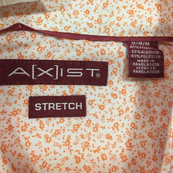 Axist Mens Slim Fit Stretch Melon Orange Floral Button Shirt Size Medium - Picture 2 of 7